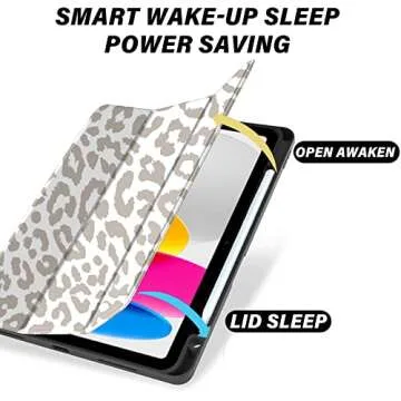 Deokke Compatible with iPad 10th Generation Case 2022,iPad 10.9 Inch Case with Pencil Holder and Soft TPU Back Case,Auto Sleep/Wake Cover-White Leopard Cheetah Pattern