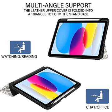 Deokke Compatible with iPad 10th Generation Case 2022,iPad 10.9 Inch Case with Pencil Holder and Soft TPU Back Case,Auto Sleep/Wake Cover-White Leopard Cheetah Pattern