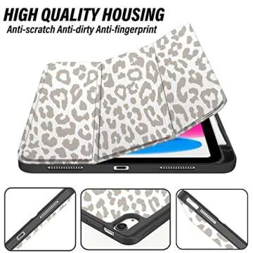 Deokke Compatible with iPad 10th Generation Case 2022,iPad 10.9 Inch Case with Pencil Holder and Soft TPU Back Case,Auto Sleep/Wake Cover-White Leopard Cheetah Pattern