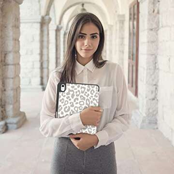 Deokke Compatible with iPad 10th Generation Case 2022,iPad 10.9 Inch Case with Pencil Holder and Soft TPU Back Case,Auto Sleep/Wake Cover-White Leopard Cheetah Pattern