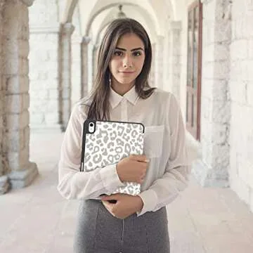 Deokke Compatible with iPad 10th Generation Case 2022,iPad 10.9 Inch Case with Pencil Holder and Soft TPU Back Case,Auto Sleep/Wake Cover-White Leopard Cheetah Pattern