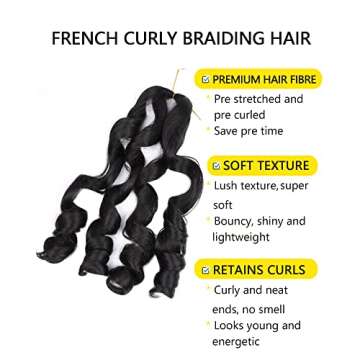 Aeagoo French Curl Braiding Hair Pre Stretched 20 Inch 8 Packs Bouncy Loose Wavy Braiding Hair Hot Water Setting Yaki Texture French Curly Braiding Hair Extensions for Black Women(20 Inch,1B#)