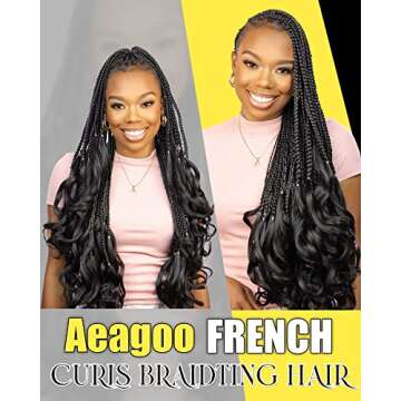 Aeagoo French Curl Braiding Hair Pre Stretched 20 Inch 8 Packs Bouncy Loose Wavy Braiding Hair Hot Water Setting Yaki Texture French Curly Braiding Hair Extensions for Black Women(20 Inch,1B#)