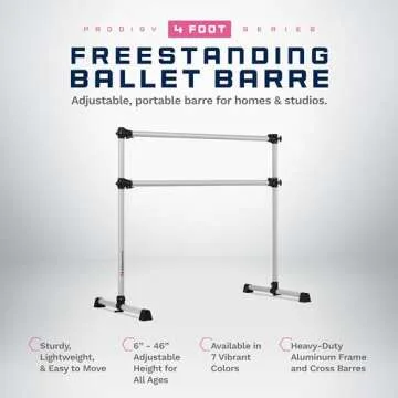 VITA Barre Portable Freestanding Double Ballet Barre, Prodigy, 4 Ft Bars, Satin Silver | Adjustable ...