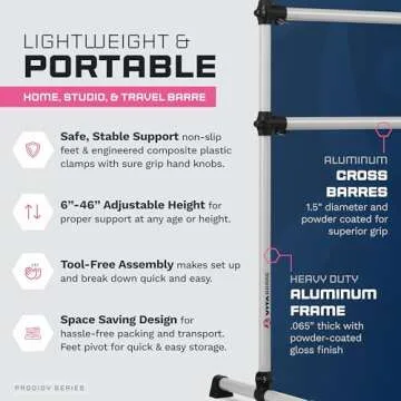 VITA Barre Portable Freestanding Double Ballet Barre, Prodigy, 4 Ft Bars, Satin Silver | Adjustable Height, USA Made, Home or Gym Exercise Equipment for Kids & Adults | Dance, Fitness, Pilates