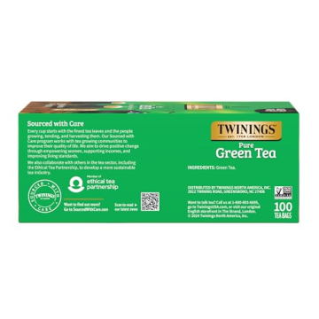 Twinings Pure Green Tea Individually Wrapped Bags, 100 Count (Pack of 1), Smooth & Refreshing, Caffeinated, Enjoy Hot or Iced
