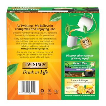 Twinings Pure Green Tea Individually Wrapped Bags, 100 Count (Pack of 1), Smooth & Refreshing, Caffeinated, Enjoy Hot or Iced