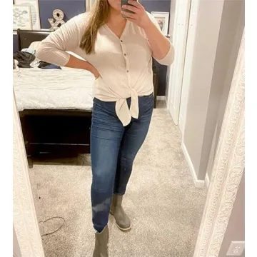 IWOLLENCE Womens Loose Henley Blouse Bat Wing Long Sleeve Button Down T Shirts Tie Front Knot Tops Oatmeal, XL