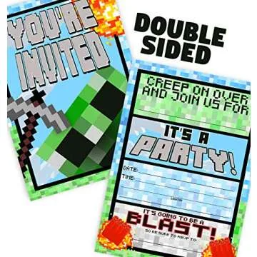 POP parties Pixel Party Invitations - 12 Invitations + 12 Envelopes - DOUBLE SIDED - Video Game Invi...