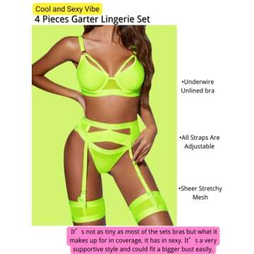 Kaei&Shi Garter Belt Thong Lingerie For Women,Strappy Hollow Out Sexy Lingerie,Underwire Mesh Sheer ...