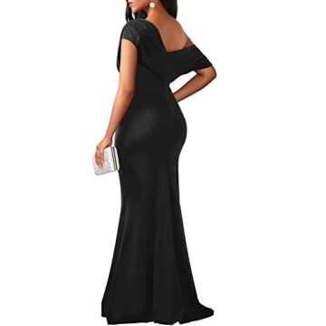 YMDUCH Women's Elegant Sleeveless Off Shoulder Bodycon Long Formal Party Evening Dress Black