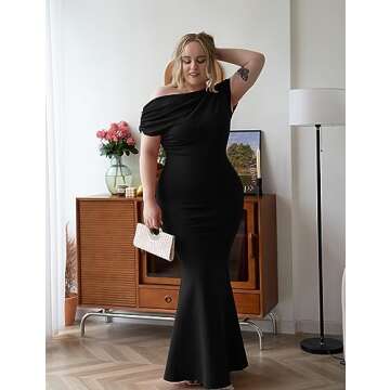 YMDUCH Women's Elegant Sleeveless Off Shoulder Bodycon Long Formal Party Evening Dress Black