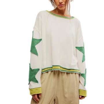 Amiblvowa Y2k Womens Vintage Graphic Crewneck Oversized Sweatshirt Long Sleeve Drop Shoulder Shirts ...