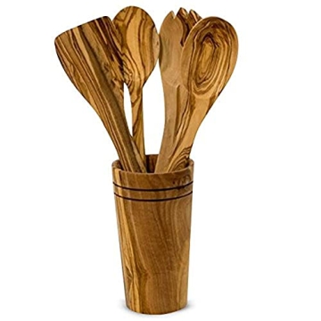 Olive Wood 5-Piece Wooden Cooking Utensil Set - Handcrafted Beauty for Every Kitchen