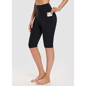 BALEAF Women's Knee Length Cotton Capri Leggings - High Waisted Casual Summer Yoga Pants with Pocket...