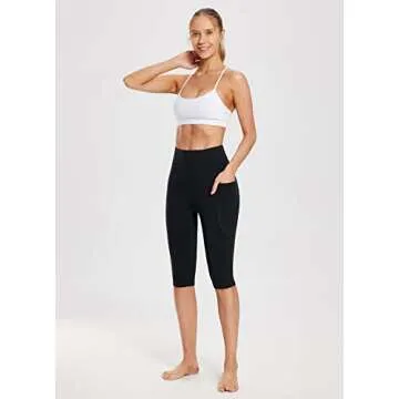 BALEAF Women's Knee Length Cotton Capri Leggings with Pockets