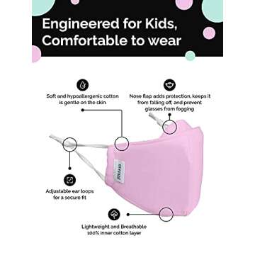 Kids Face Mask | Children's 2-Pack | Anti-Microbial, Reusable, Cloth, Adjustable, Breathable, 2-Laye...