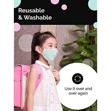 Kids Face Mask | Children's 2-Pack | Anti-Microbial, Reusable, Cloth, Adjustable, Breathable, 2-Layer 100% Cotton (Inner and Outer) | The Revival Kids Mask by corevival (Pink, Seafoam Green)