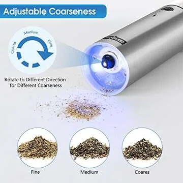 PRIME, Electric Salt and Pepper Grinder Set, 2 Mills, Rechargeable, With Charging Base, USB Cable, Power Adapter, Automatic Tact Switch Operation, Adjustable Coarseness, Stainless Steel (Ver. 2.2)