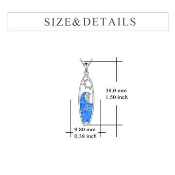 YONFQE Surfboard Necklace Opal Sterling Silver Surfer Pendant Surfing Gift Ocean Wave Jewelry for Women Men