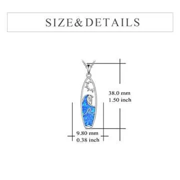 YONFQE Surfboard Necklace Opal Sterling Silver Surfer Pendant Surfing Gift Ocean Wave Jewelry for Women Men