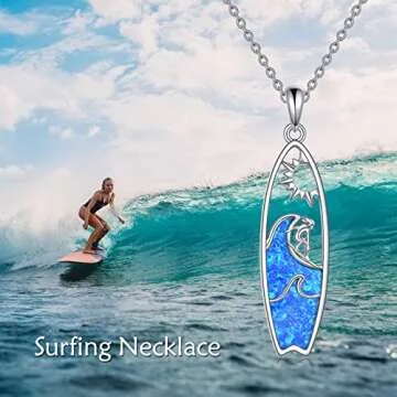 YONFQE Surfboard Necklace Opal Sterling Silver Surfer Pendant Surfing Gift Ocean Wave Jewelry for Women Men