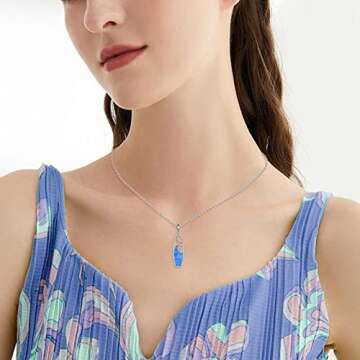 YONFQE Surfboard Necklace Opal Sterling Silver Surfer Pendant Surfing Gift Ocean Wave Jewelry for Women Men