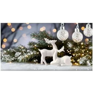 Porcelain Christmas Reindeer Figurines, Pack 2 Mini Animal Reindeer Decor Deer Statues Sculpture Tabletop Ornaments for Cabinet Mantel Shelves Fireplace Home Décor Accents Collectible Figurines