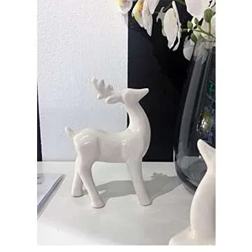 Porcelain Christmas Reindeer Figurines, Pack 2 Mini Animal Reindeer Decor Deer Statues Sculpture Tabletop Ornaments for Cabinet Mantel Shelves Fireplace Home Décor Accents Collectible Figurines