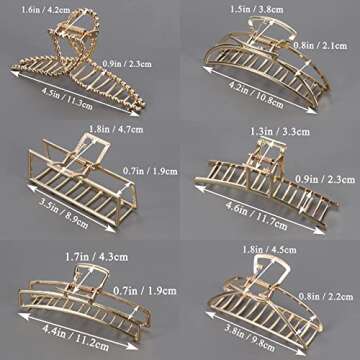 6 Pack Gold Hair Accessories | Hair Clips for Thick Hair - Extra Large Metal Claw Clips, Cute Banana Hair Clips for Women Girls