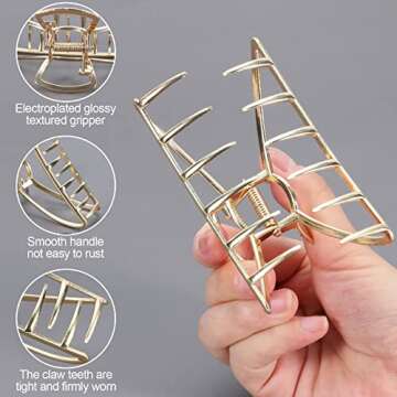 6 Pack Gold Hair Accessories | Hair Clips for Thick Hair - Extra Large Metal Claw Clips, Cute Banana Hair Clips for Women Girls