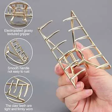 6 Pack Gold Hair Accessories | Hair Clips for Thick Hair - Extra Large Metal Claw Clips, Cute Banana Hair Clips for Women Girls