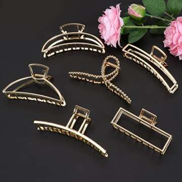 6 Pack Gold Hair Accessories | Hair Clips for Thick Hair - Extra Large Metal Claw Clips, Cute Banana Hair Clips for Women Girls
