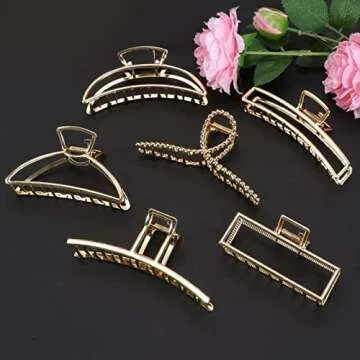 6 Pack Gold Hair Accessories | Hair Clips for Thick Hair - Extra Large Metal Claw Clips, Cute Banana Hair Clips for Women Girls
