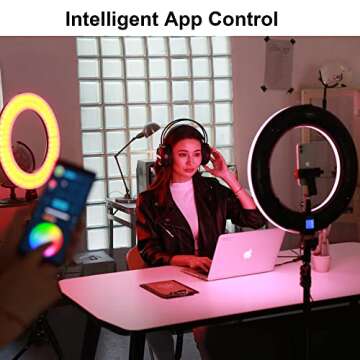 18" RGB Ring Light kit with Stand, 18" 2500K-8500K LED Dimmable Circle Ring Light for Photography Vi...