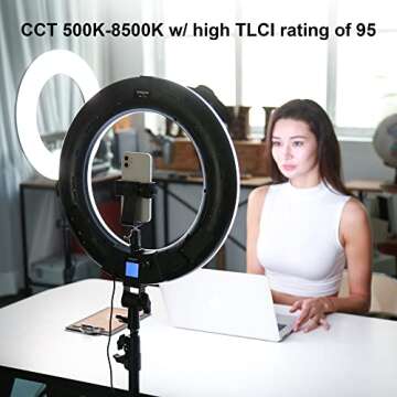 18" RGB Ring Light kit with Stand, 18" 2500K-8500K LED Dimmable Circle Ring Light for Photography Video YouTube Vimeo Portrait Lighting Live Streaming