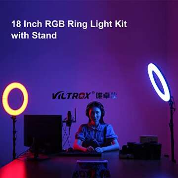 18" RGB Ring Light kit with Stand, 18" 2500K-8500K LED Dimmable Circle Ring Light for Photography Video YouTube Vimeo Portrait Lighting Live Streaming