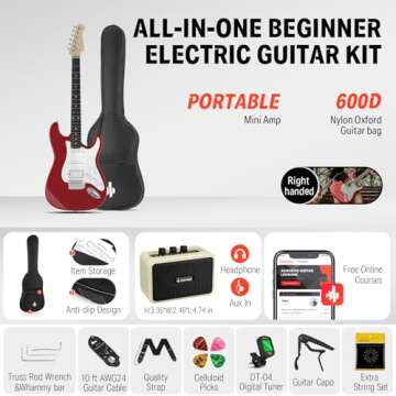 Donner 39-Inch Electric Guitar Starter Kit with Solid Body, HSS Pickup, Accessories, Amplifier, Less...