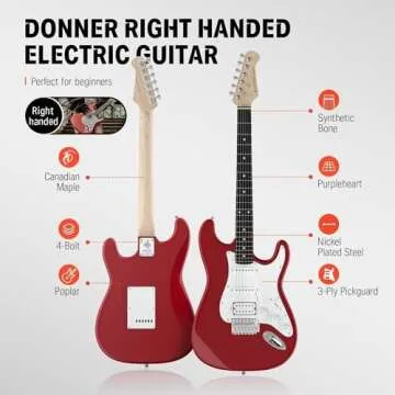 Donner 39-Inch Electric Guitar Starter Kit with Solid Body, HSS Pickup, Accessories, Amplifier, Lessons, and Digital Tuner - Red