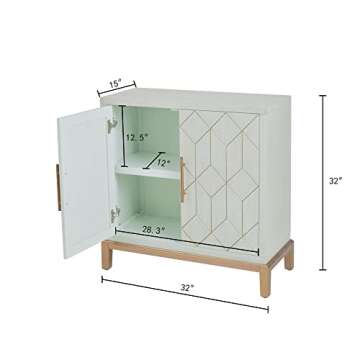 HLR Green Accent Cabinet with Gold Trim,Storage Cabinet with 2 Doors,Modern Wooden Sideboard for Liv...
