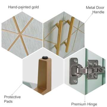 HLR Green Accent Cabinet with Gold Trim,Storage Cabinet with 2 Doors,Modern Wooden Sideboard for Living Room, Kitchen, Office and Hallway
