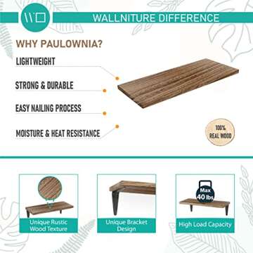 Wallniture Arras Rustic Wood Floating Shelves for Wall Storage, Wall Shelves for Living Room, Burnt Finish Plant Shelf Set of 3