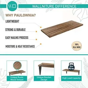 Wallniture Arras Rustic Wood Floating Shelves for Wall Storage, Wall Shelves for Living Room, Burnt Finish Plant Shelf Set of 3