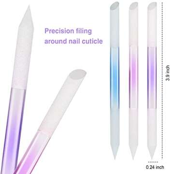 3 Pieces Glass Cuticle Pusher Cuticle Remover Glass Nail File Dual Ended Manicure Pedicure Tools for...