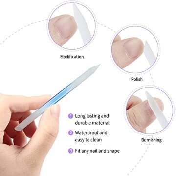 3 Pieces Glass Cuticle Pusher Cuticle Remover Glass Nail File Dual Ended Manicure Pedicure Tools for Nails Care(Pink, Blue, Purple)