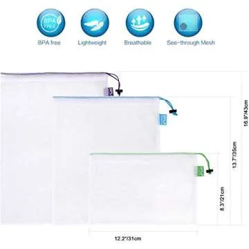 SPLF 18 Pcs Heavy Duty Reusable Mesh Produce Bags, Barcode Scanable See Through Food Safe Mesh Bags with Drawstring for Fruits, Vegetable, Food, Toys, Grocery Storage