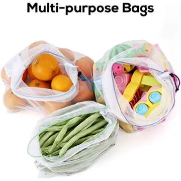 SPLF 18 Pcs Heavy Duty Reusable Mesh Produce Bags, Barcode Scanable See Through Food Safe Mesh Bags with Drawstring for Fruits, Vegetable, Food, Toys, Grocery Storage