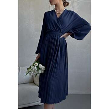PRETTYGARDEN Women's Spring Midi Dress Long Puff Sleeve Wrap V Neck Flowy Ruffle Pleated Casual Fall...