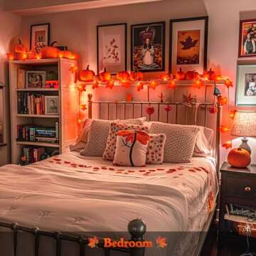 JMEXSUSS 2 Pack Thanksgiving Lights Indoor with Leaf, Total 22 FT 40 LED Fall Thanksgiving Lights Ba...