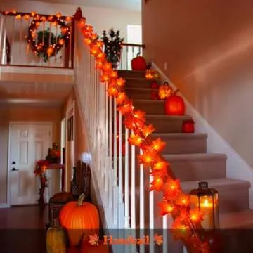 JMEXSUSS 2 Pack Thanksgiving Lights Indoor with Leaf, Total 22 FT 40 LED Fall Thanksgiving Lights Battery Operated, Thanksgiving Decorations for Window Garland Bedroom Fireplace Mantle Door Kitchen